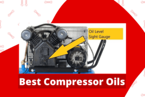image of compressor with arrow pointing to oil level sight