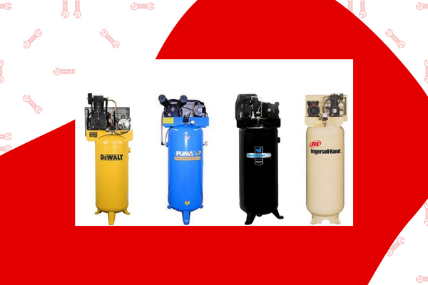 image of 4, 60-gallon air compressors in a row