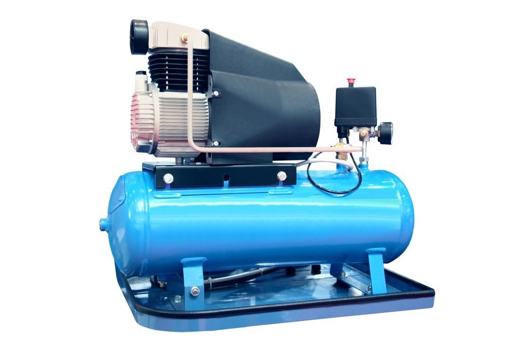 image of blue horizontal air compressor