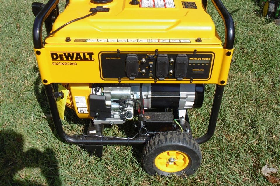image of yellow dewalt generator on grass