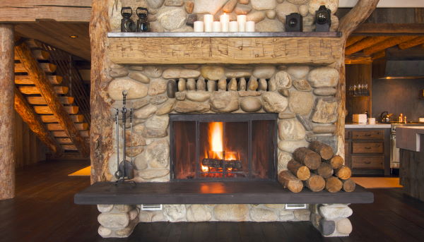image of fireplace in a lodge