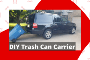 example of trash can hooked to car with diy carrier