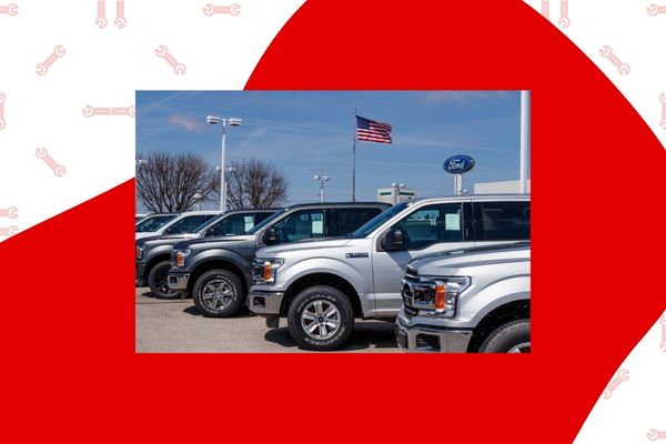 images of gray ford f150 models on dealership lot