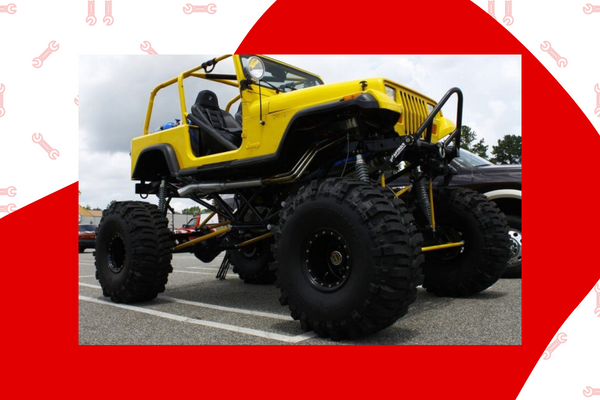 image of lifted jeep with oversized tires