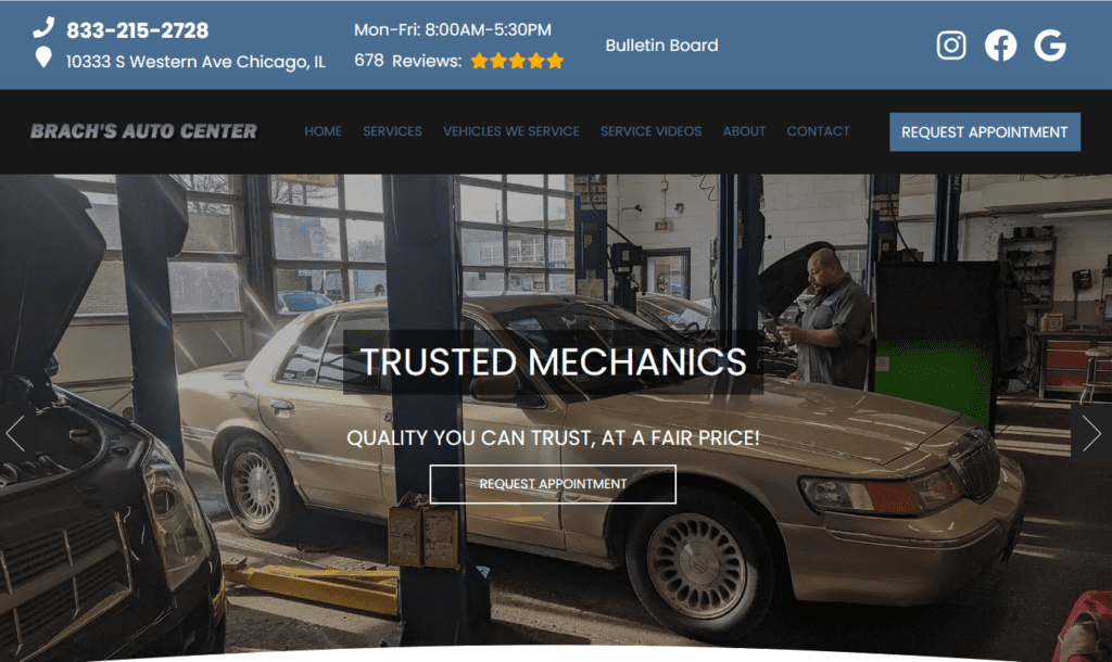 screenshot of automotive repair website example
